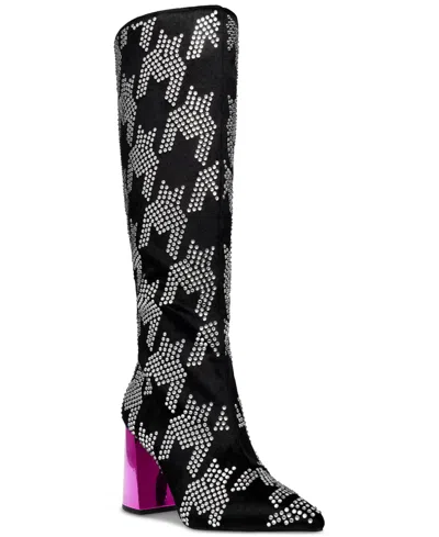 Betsey Johnson Women's Naomy Tall Block-heel Boots In Black,silver Multi