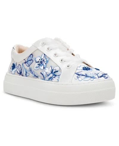 Betsey Johnson Women's Nino Embroidered Toile Lace-up Sneakers In White,blue Floral