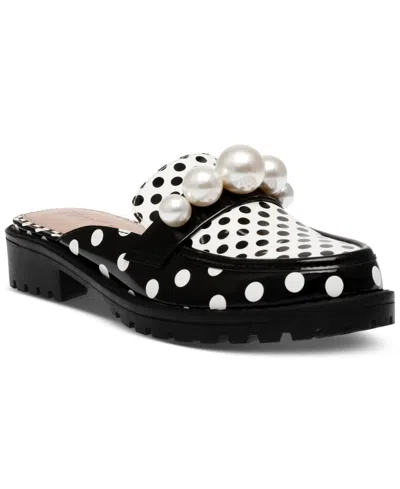 Betsey Johnson Women's Norah Embellished Lug-sole Slip-on Loafer Flats In White,black Polka Dot