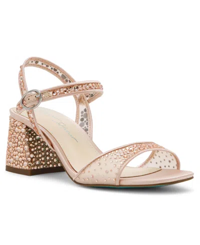 Betsey Johnson Women's Otis Rhinestone Block Heel Sandals In Blush