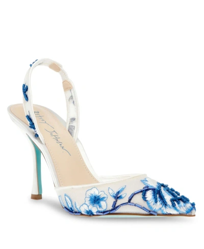 Betsey Johnson Women's Patch Mesh Embroidered Evening Pumps In Blue Floral
