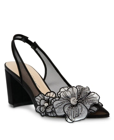 Betsey Johnson Women's Petra Flower Applique Slingback Evening Pumps In Black