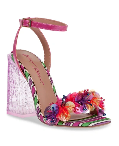 Betsey Johnson Women's Quinta Vinyl Block-heel Dress Sandals In Pink Multi