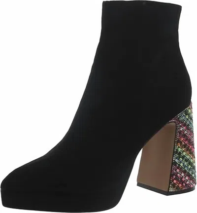 BETSEY JOHNSON WOMEN'S RAYLAN WITH MULTI COLOR HEELED BOOTS IN BLACK MICRO