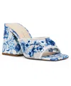 Betsey Johnson Roo Womens Floral Print Satin Slide Sandals In White,blue Floral