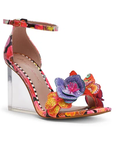 Betsey Johnson Women's Santino Floral Wedge Heel Sandals In Brown