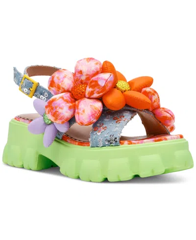 Betsey Johnson Women's Serphina Platform Lug-sole Slide Sandals In Green Multi