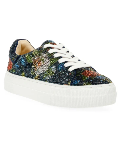 Betsey Johnson Sb-sidny Rhinestone Sneakers In Navy Florl