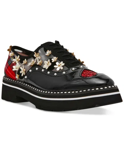 Betsey Johnson Women's Skyyla Lace-up Embellished Oxford Loafers In Black Multi