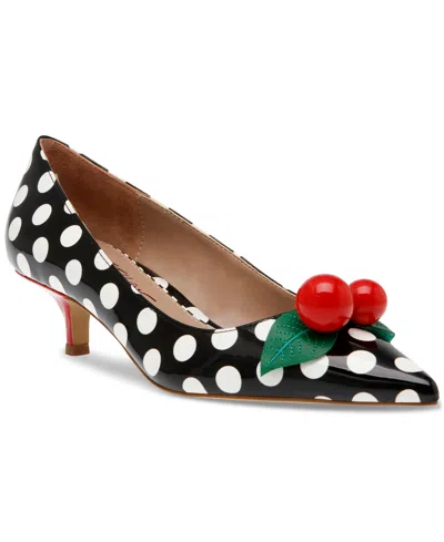 Betsey Johnson Women's Vesper Cherry Kitten-heel Pumps In Black,white Polka Dot Multi