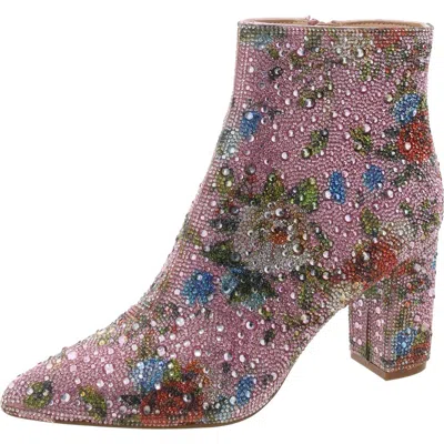 Betsey Johnson Womens Embellished Block Heel Ankle Boots In Multi