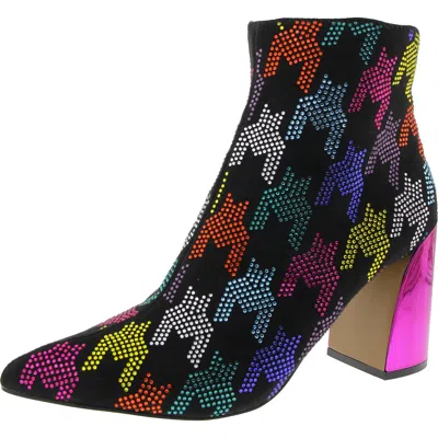 Betsey Johnson Womens Embellished Manmade Ankle Boots In Black Multi