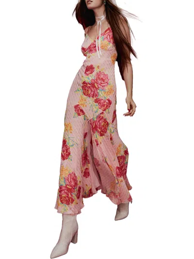 Betsey Johnson Womens Floral Metallic Evening Dress In Pink