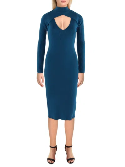 Betsey Johnson Womens Knee Length Ribbed Sweaterdress In Blue