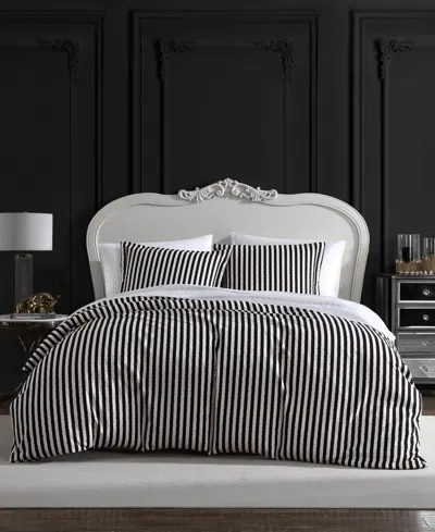 Betsey Johnson Wonderland Stripe 3 Piece Duvet Cover Set, King In Film Noir