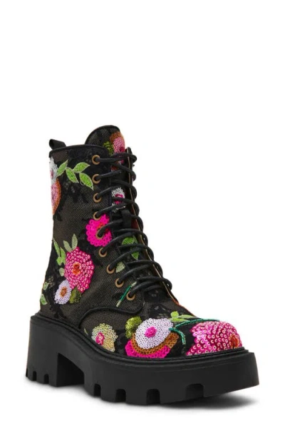 Betsey Johnson Zina Sequin Lace Combat Boot In Multi