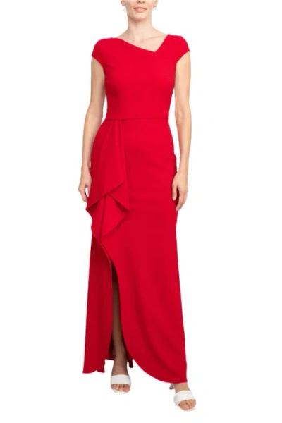 Betsy & Adam A24572 Fitted Long Formal Evening Dress In Red