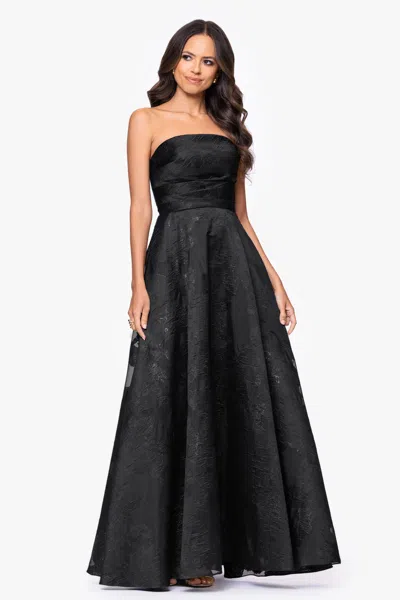 Betsy & Adam A27302 Strapless Floor-length Jacquard Formal A-line Dress In Black