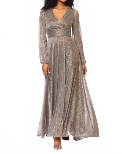 Betsy & Adam "alexa" Long Sleeve Metallic Knit Dress In Silver