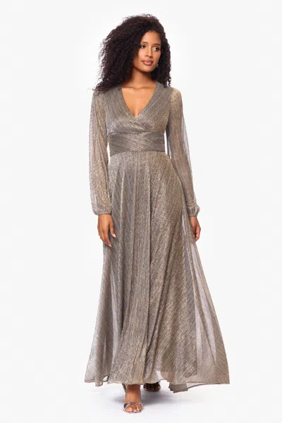 Betsy & Adam "alexa" Long Sleeve Metallic Knit Dress In Silver