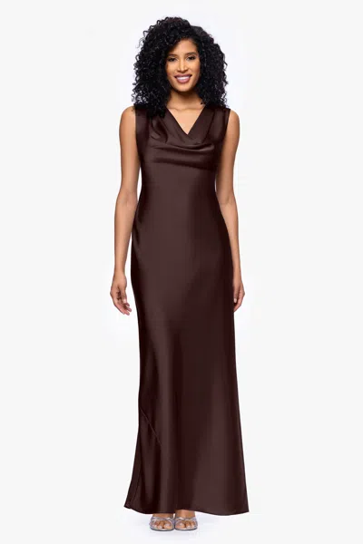 Betsy & Adam "amberly" Satin Drape Neck Dress In Brown
