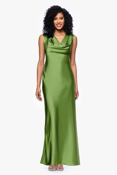 Betsy & Adam "amberly" Satin Drape Neck Floor Length Dress In Multi