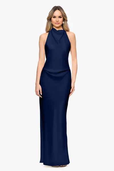 Betsy & Adam "amina" Satin Halter Floor Length Dress In Multi