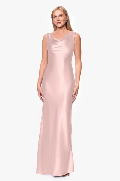 Betsy & Adam Open Back Satin Charmeuse Gown In Pink