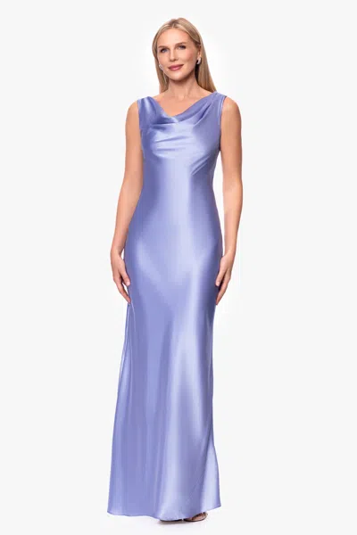 Betsy & Adam Open Back Satin Charmeuse Gown In Purple