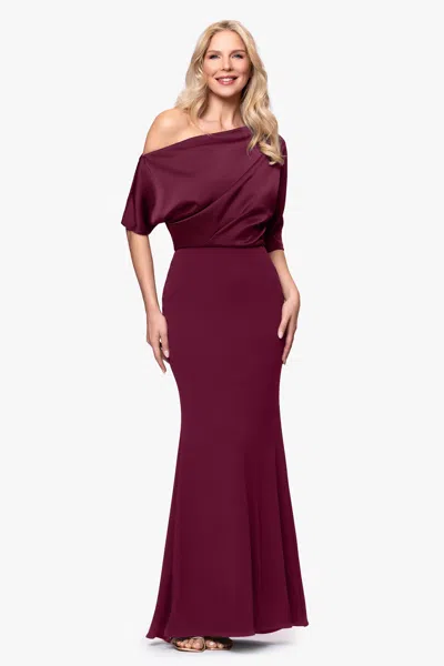 Betsy & Adam "ana" Scuba Crepe & Satin Drop Shoulder Dress In Wine