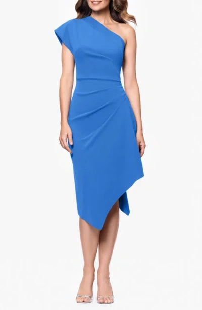 Betsy & Adam Asymmetric Scuba Sheath Dress In Cornflower