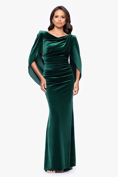 Betsy & Adam Drape Back Velvet Gown In Multi