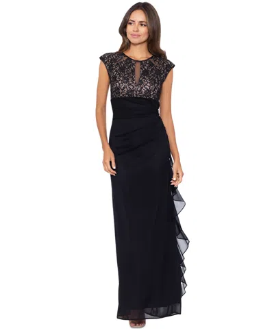 Betsy & Adam B&a By  Lace Cutout-top Gown In Black,nude