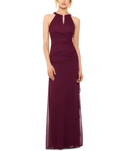 BETSY & ADAM RUCHED HALTER GOWN