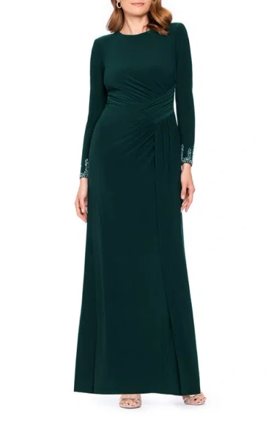 Betsy & Adam Bead Detail Long Sleeve Knit Gown In Green