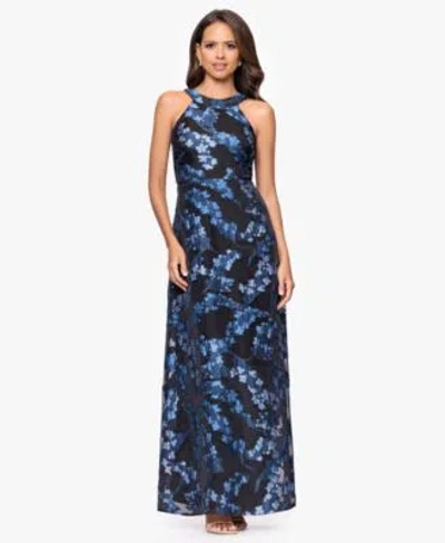 Betsy & Adam Betsy Adam Womens Floral Print Halter Dress In Blue