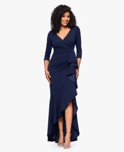 Betsy & Adam Betsy Adam Womens Long Cascading Ruffle Gown In Blue