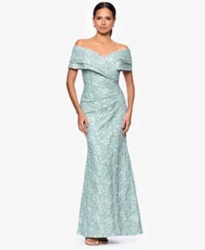 Betsy & Adam Betsy Adam Womens Long Off The Shoulder Dress In Blue
