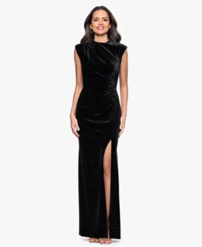 Betsy & Adam Betsy Adam Womens Long Studded Velvet Gown 2p 16 In Black