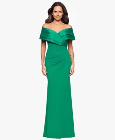 Betsy & Adam Betsy Adam Womens Off The Shoulder Colorblocked Gown In Green