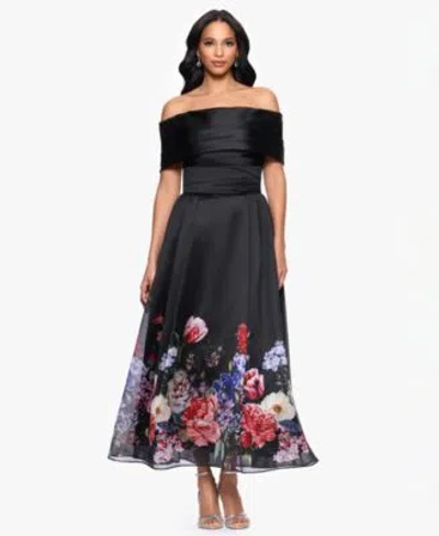 Betsy & Adam Betsy Adam Womens Off The Shoulder Floral Print Dress In Black