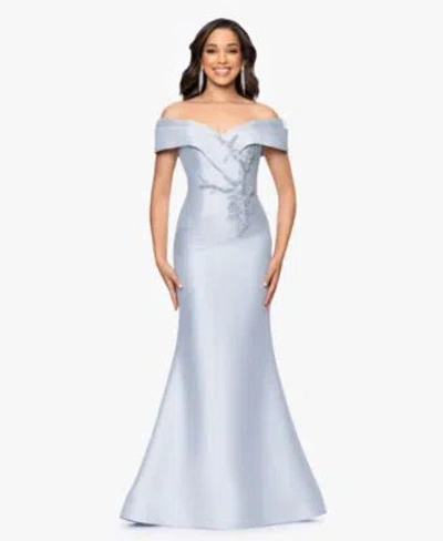Betsy & Adam Betsy Adam Womens Off The Shoulder Gown In Blue
