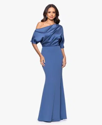 Betsy & Adam Betsy Adam Womens Off The Shoulder Gown In Blue