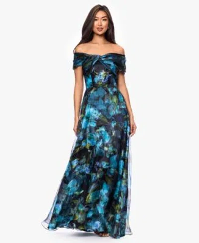 Betsy & Adam Betsy Adam Womens Off The Shoulder Printed Ball Gown In Multi