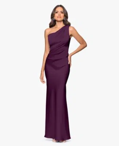 Betsy & Adam Betsy Adam Womens One Shoulder Draped Evening Gown In Purple
