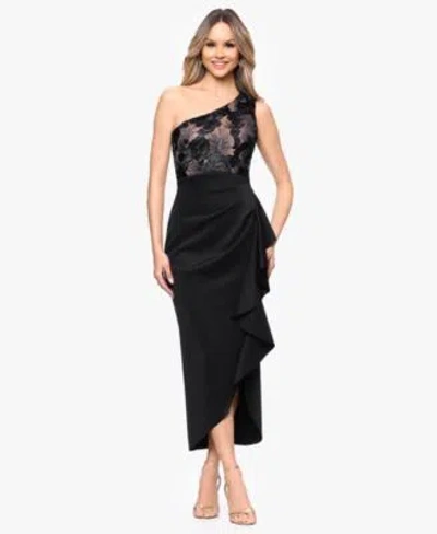 Betsy & Adam Betsy Adam Womens One Shoulder Midi Dress In Black