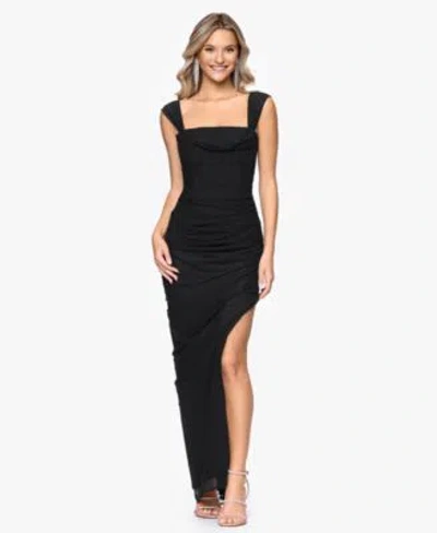 Betsy & Adam Betsy Adam Womens Square Neck Ball Gown In Black