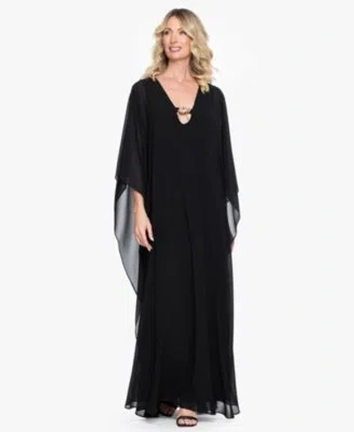 Betsy & Adam Betsy Adam Womens V Neck Long Kaftan Dress In Black