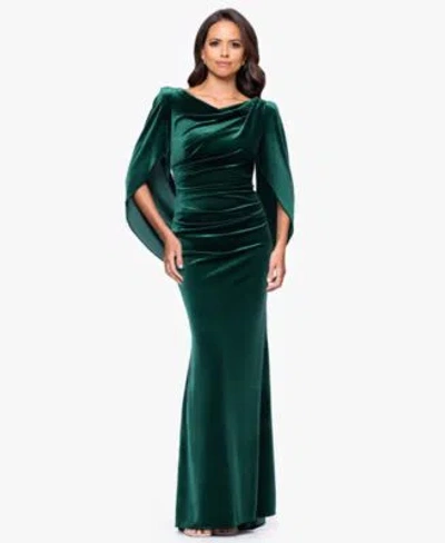 Betsy & Adam Betsy Adam Womens Velvet Draped Back Long Dress 4p 24w In Green