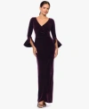 Betsy & Adam Betsy Adam Womens Velvet Long Sleeve V Neck Gown 4 22w In Burgundy